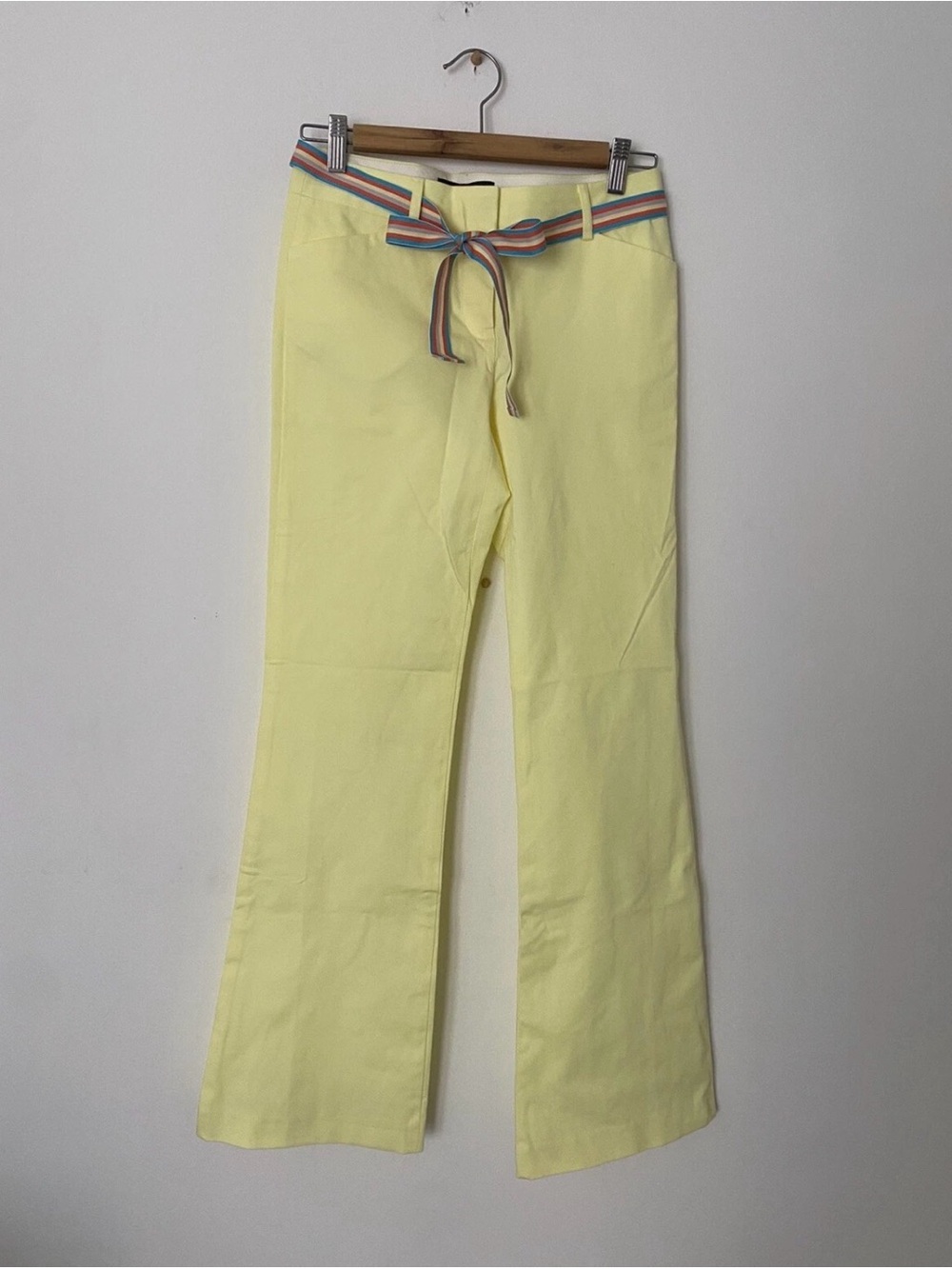 Victoria's Secret Lemon Yellow Flare Pants with Striped Belt